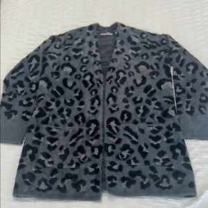 Evolution by Cyrus Slate Gray Leopard Print Cardigan Sweater - NWOT - Small